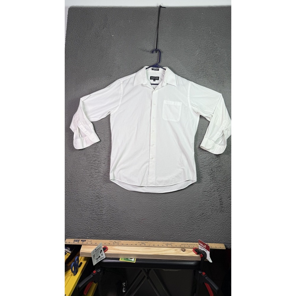 Bergamo New York Shirt Mens Medium White Button Up Dress Pocket Classic 32/33 M